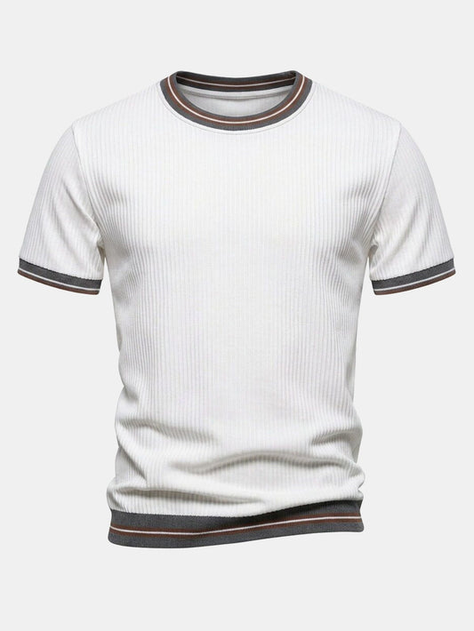 Textured Contrast Crew Neck Knit T-Shirt